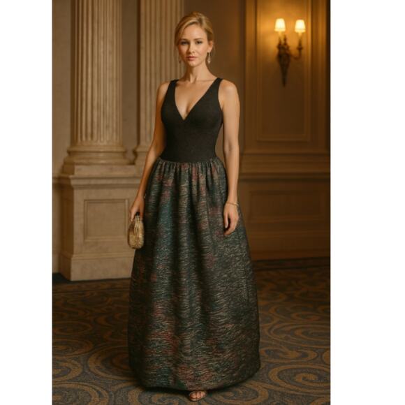 Monique Lhuillier Dresses & Skirts - Monique Lhuillier Metallic Ball Gown Black Floral 2